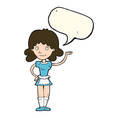 cartoon maid with speech bubble