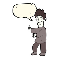 cartoon excited vampire with speech bubble