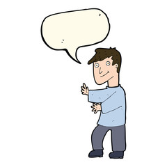 cartoon happy man with speech bubble
