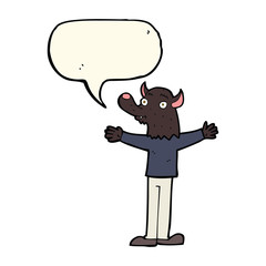 cartoon friendly werewolf with speech bubble