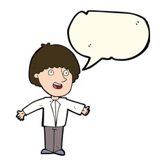 cartoon happy man with speech bubble