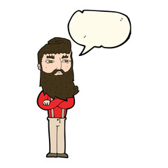 cartoon serious man with beard with speech bubble
