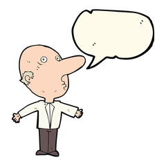 cartoon confused middle aged man with speech bubble