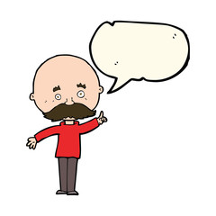 cartoon bald man with idea with speech bubble