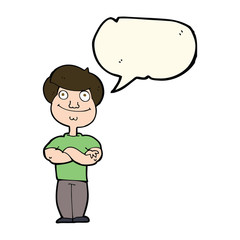 cartoon happy man with speech bubble