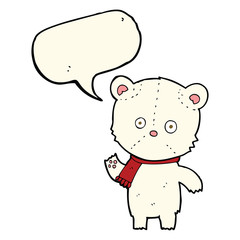 cartoon waving polar bear with speech bubble