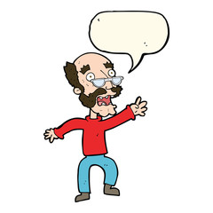 cartoon frightened old man with speech bubble