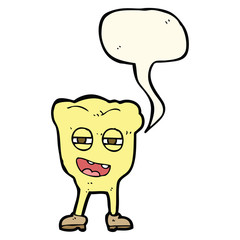 cartoon rotten tooth character with speech bubble