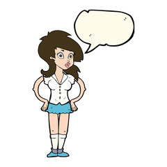 cartoon pretty woman with speech bubble