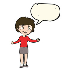cartoon confused woman with speech bubble
