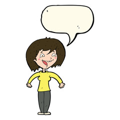 cartoon excited woman with speech bubble