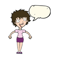cartoon excited woman with speech bubble