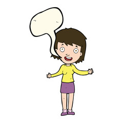 cartoon excited woman with speech bubble