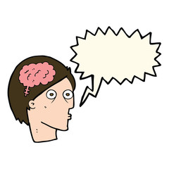 cartoon head with brain symbol with speech bubble