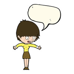 cartoon woman panicking with speech bubble