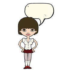cartoon woman with hands on hips with speech bubble