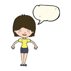 cartoon happy woman with speech bubble