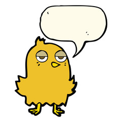 cartoon bored bird with speech bubble