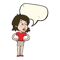 cartoon woman with hands on hips with speech bubble
