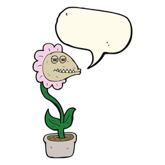 cartoon monster flower with speech bubble