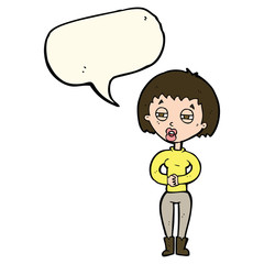 cartoon tired woman with speech bubble