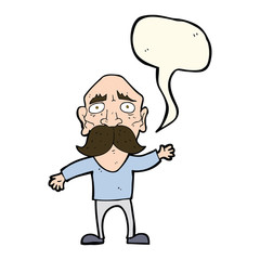 cartoon worried old man with speech bubble