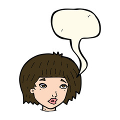 cartoon bored looking woman with speech bubble