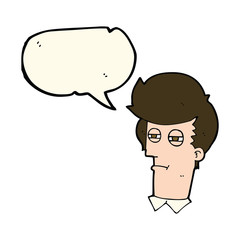cartoon man with narrowed eyes with speech bubble