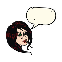 cartoon pretty female face with speech bubble