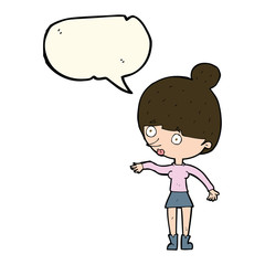 cartoon surprised woman with speech bubble