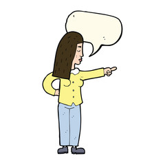 cartoon woman pointing with speech bubble