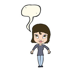 cartoon girl shrugging shoulders with speech bubble