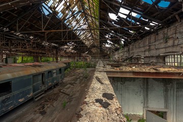 Cargo trains in old train depot