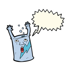 cartoon soda can character with speech bubble
