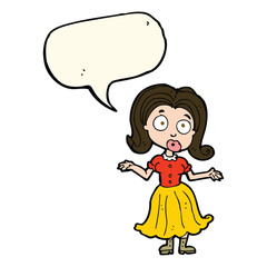 cartoon confused girl with speech bubble