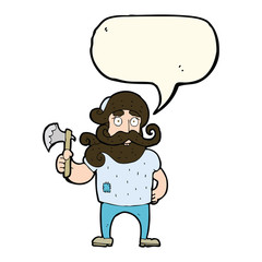 cartoon lumberjack with axe with speech bubble