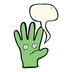 cartoon hand with eyes with speech bubble
