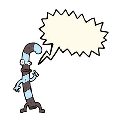 cartoon dancing christmas candy cane with speech bubble