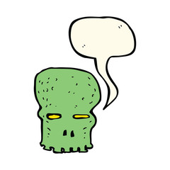 cartoon spooky skull with speech bubble