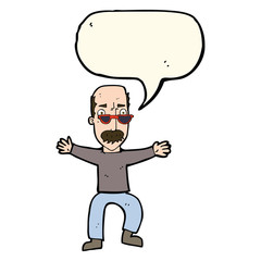 cartoon old man waving arms with speech bubble