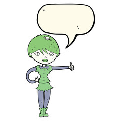 cartoon vampire girl giving thumbs up symbol with speech bubble