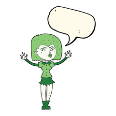 cartoon vampire girl with speech bubble