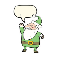 cartoon santa claus punching air with speech bubble