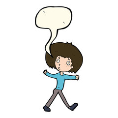 cartoon surprised man walking with speech bubble