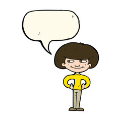 cartoon boy with hands on hips with speech bubble