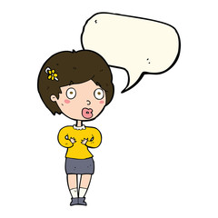 cartoon surprised woman with speech bubble