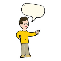 cartoon shocked boy pointing with speech bubble