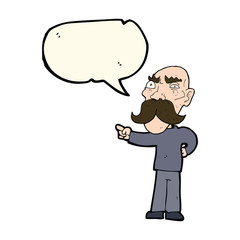 cartoon annoyed old man pointing with speech bubble