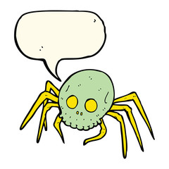cartoon spooky halloween skull spider with speech bubble