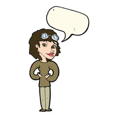 cartoon aviator woman with speech bubble